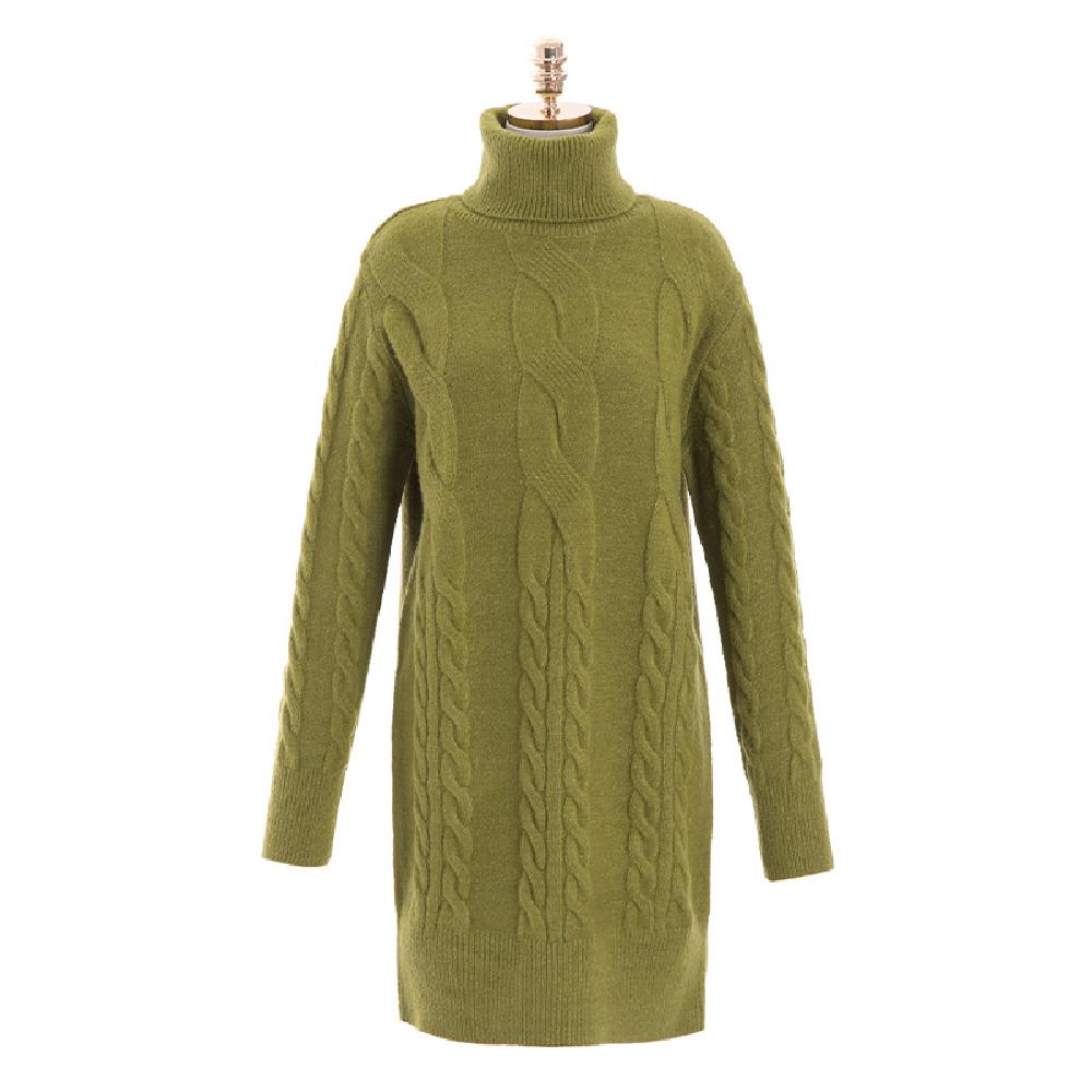 op2576 Twist Knit Roll Neck Sweater Dress