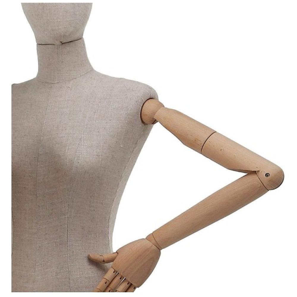 Female Torso Mannequin Stand w/ Wooden Arms & Steel Tripod
