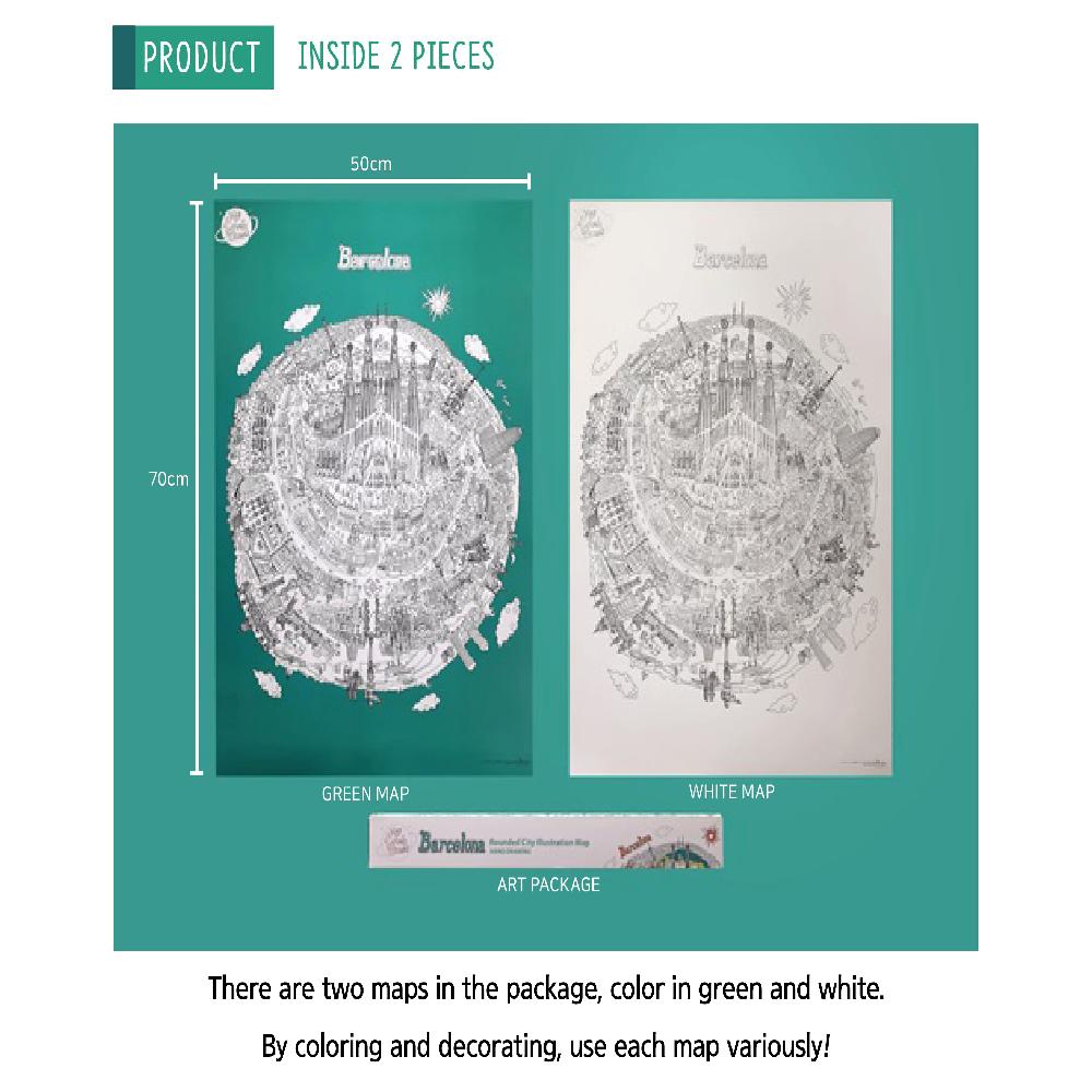 Dream Sky Lovely-Map Decorative Coloring Painting DIY Paper City Map - Barcelona