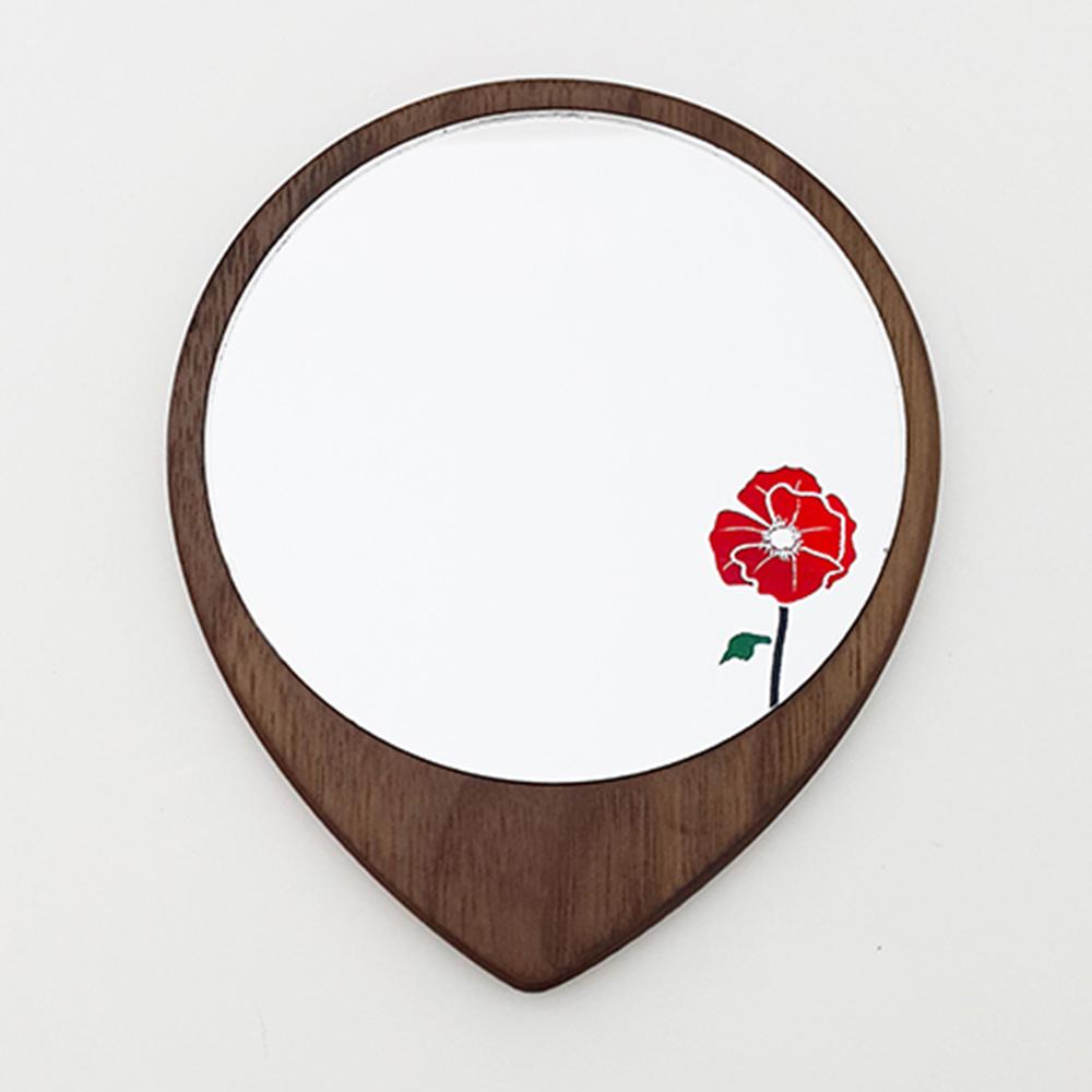 Peony blossom wooden hand mirror