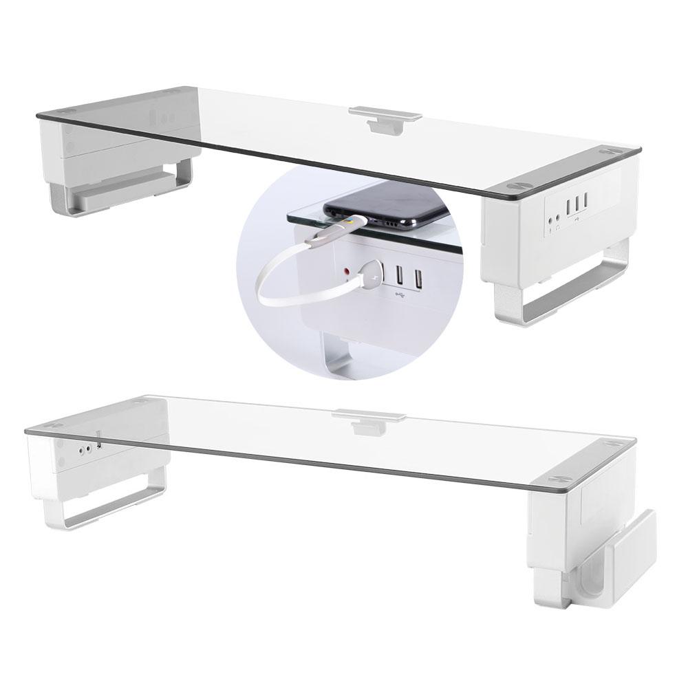 Computer Monitor riser R1 Height Adjustable, USB Hub and Tempered glass