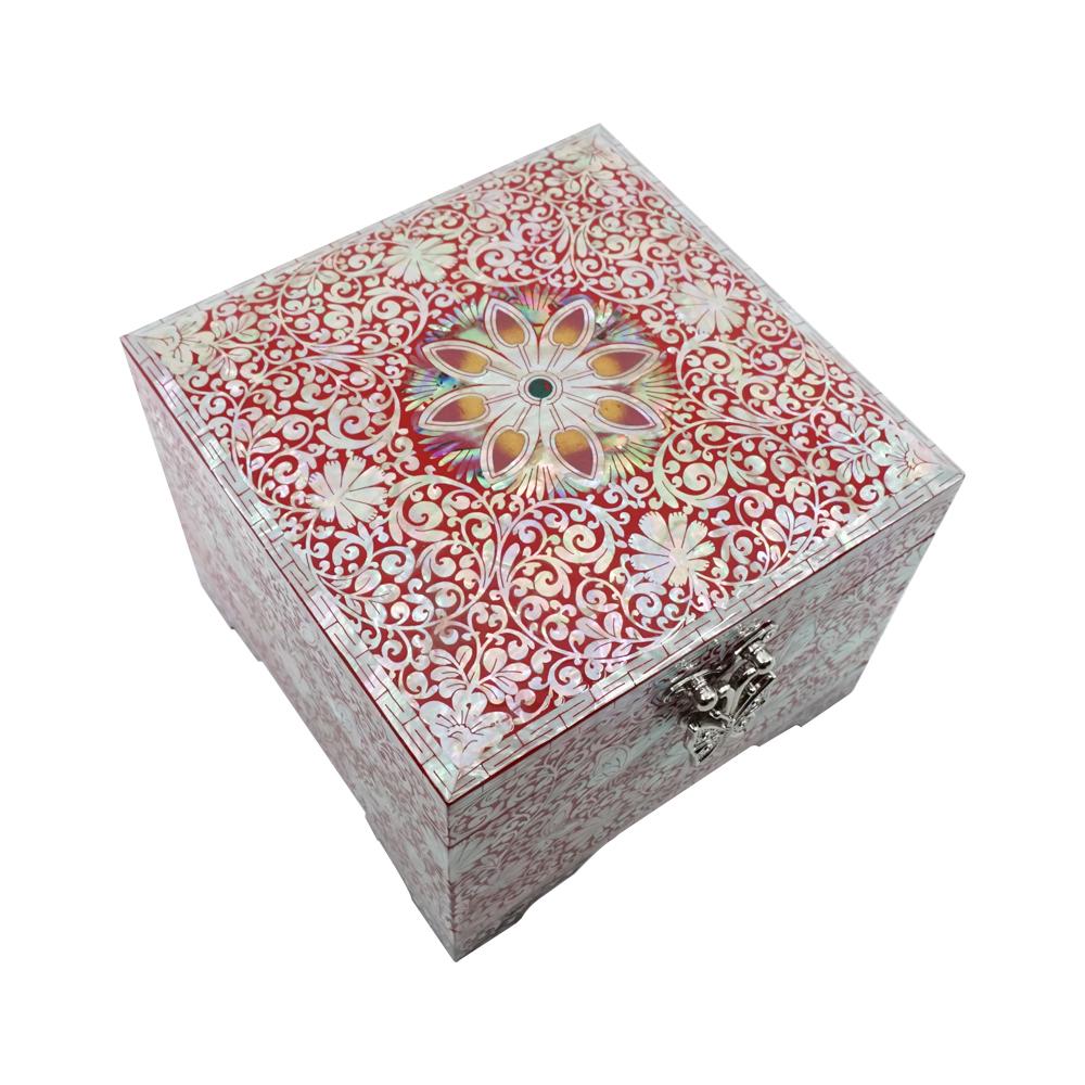 Nacre Inlay Mother of Pearl Storage Chest Wooden Box Crane with Pin Tree Design Jewelry Mirror Box
