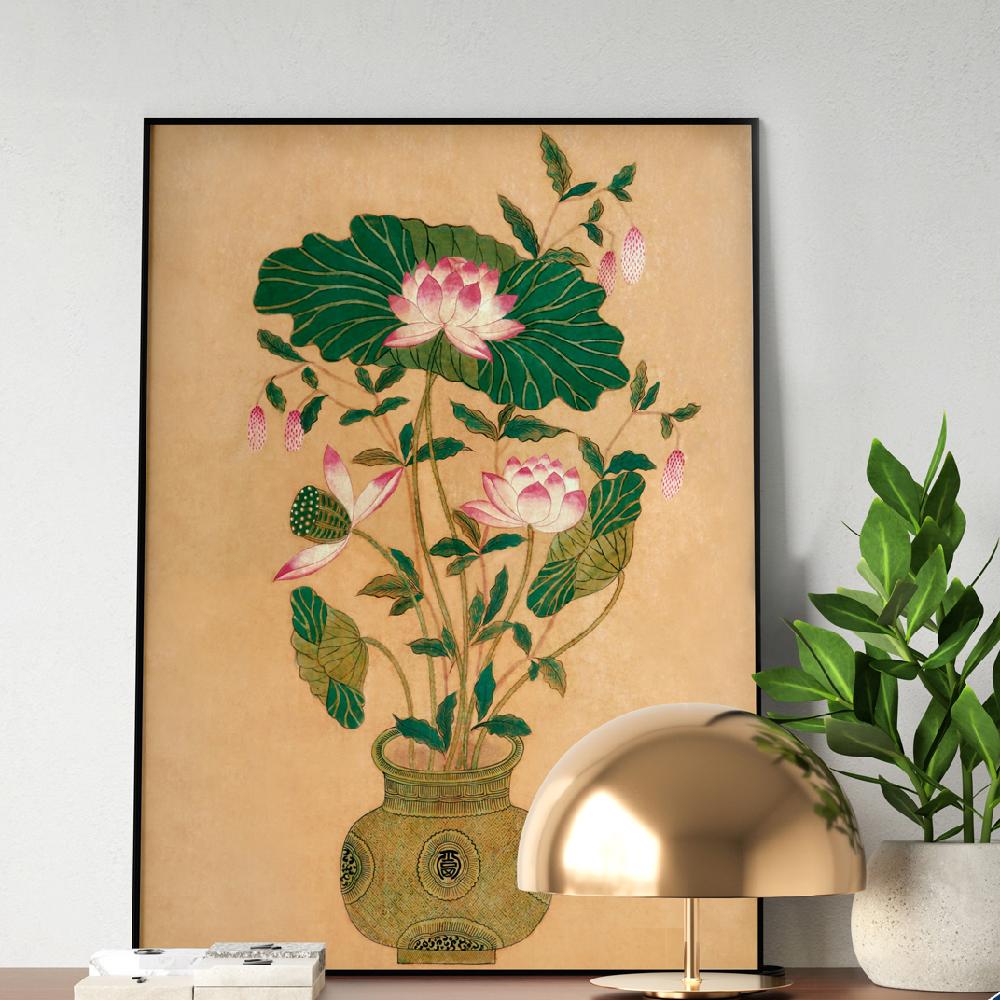 Korean Folk Art Frameless Art Print, minhwa drawing Korean art poster for home  deco_'Yeonhwado'