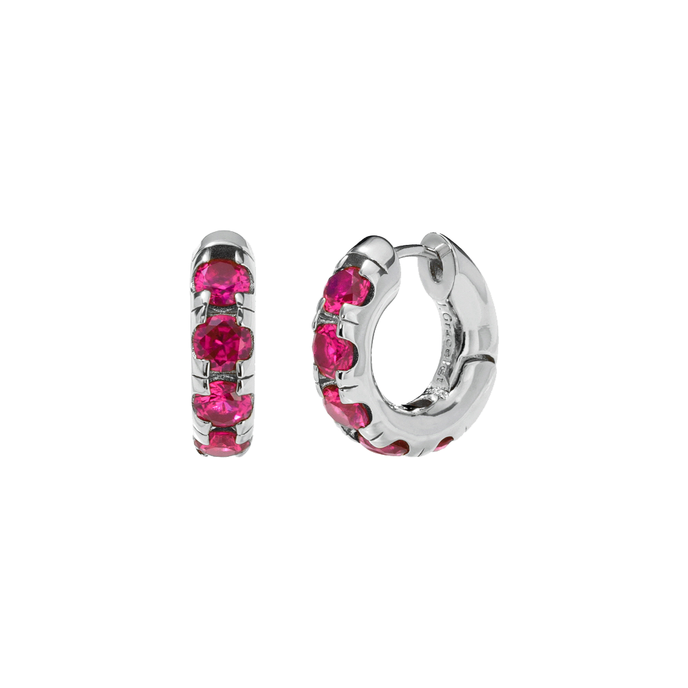 Round Volume Ruby Earrings ( S925 )