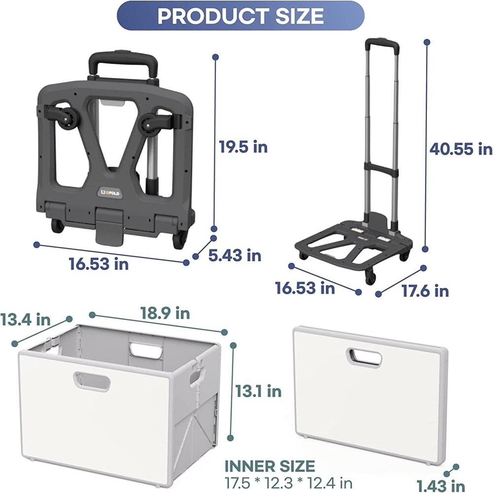 QFold Foldable Cart, Rolling Crate | Set of Folding Hand Truck and Collapsible Bin, Tiltable Handle
