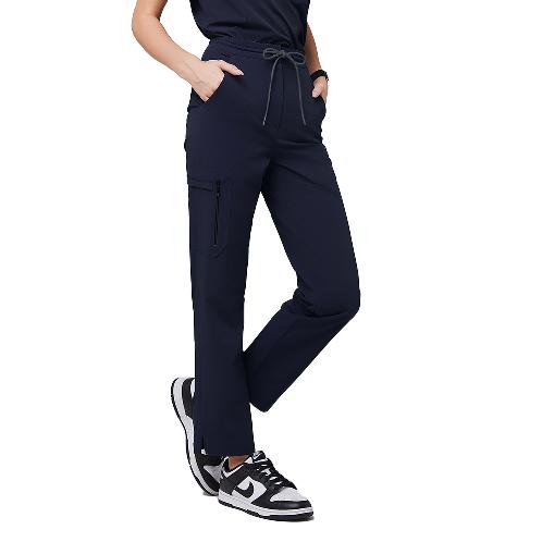 Women's-Zipper-Pocket-Split-Hem-Scrub-Pants-Eco-Navy